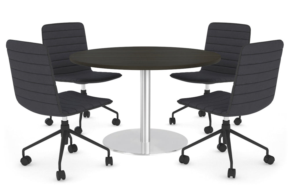 Sapphire Disc Base Round Meeting Table [1000 mm]-540mm stainless steel base dark oak 