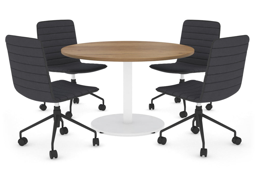 Sapphire Disc Base Round Meeting Table [600 mm]-450mm white base salvage oak 