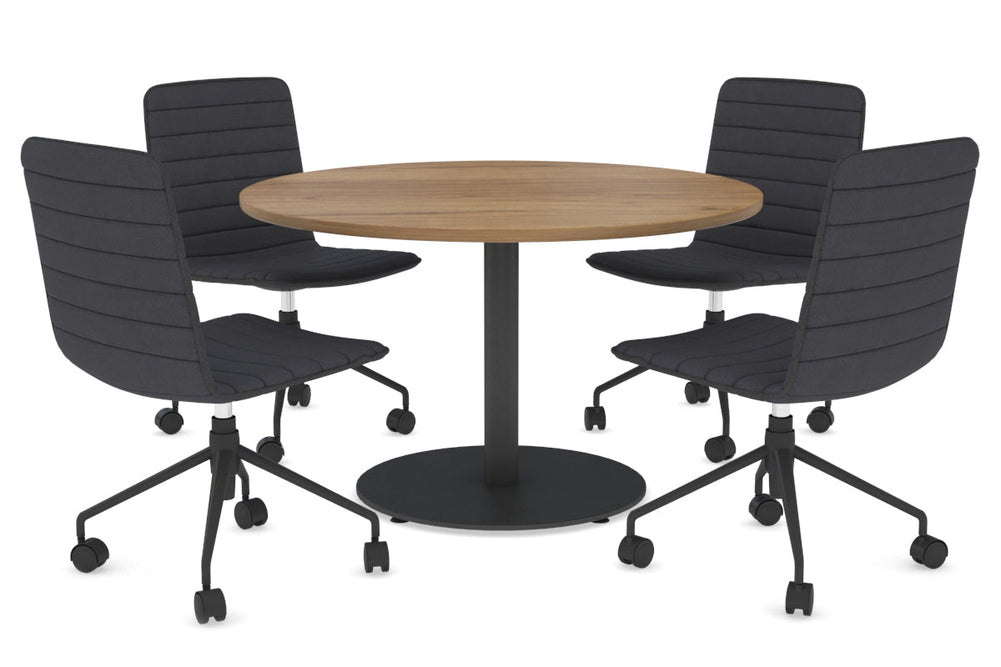 Sapphire Disc Base Round Meeting Table [800 mm]-540mm black base salvage oak 