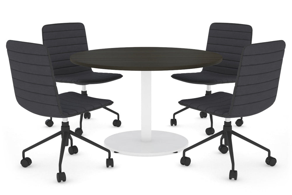 Sapphire Disc Base Round Meeting Table [800 mm]-450mm white base dark oak 
