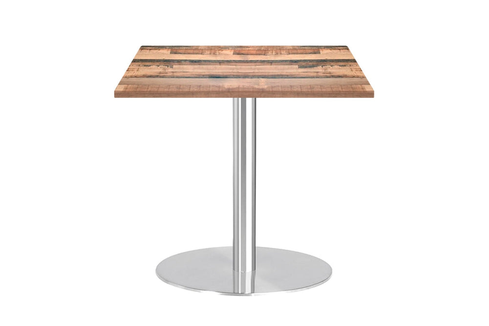 Sapphire Disc Base Square Cafe Table - Stainless Steel Frame [700L x 700W]-rustic kansas  