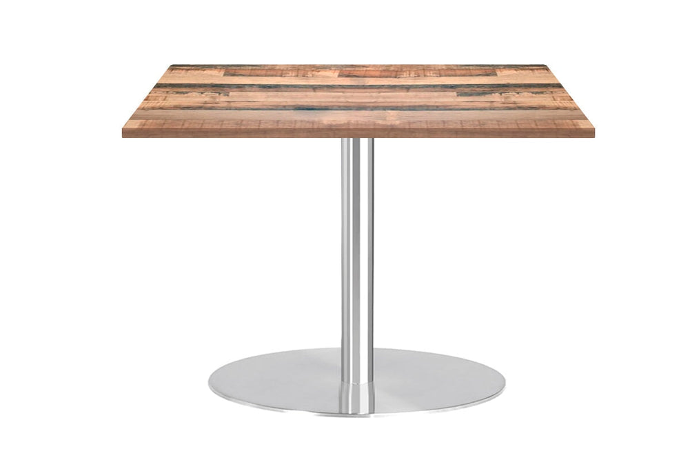 Sapphire Disc Base Square Cafe Table - Stainless Steel Frame [800L x 800W]-rustic kansas  