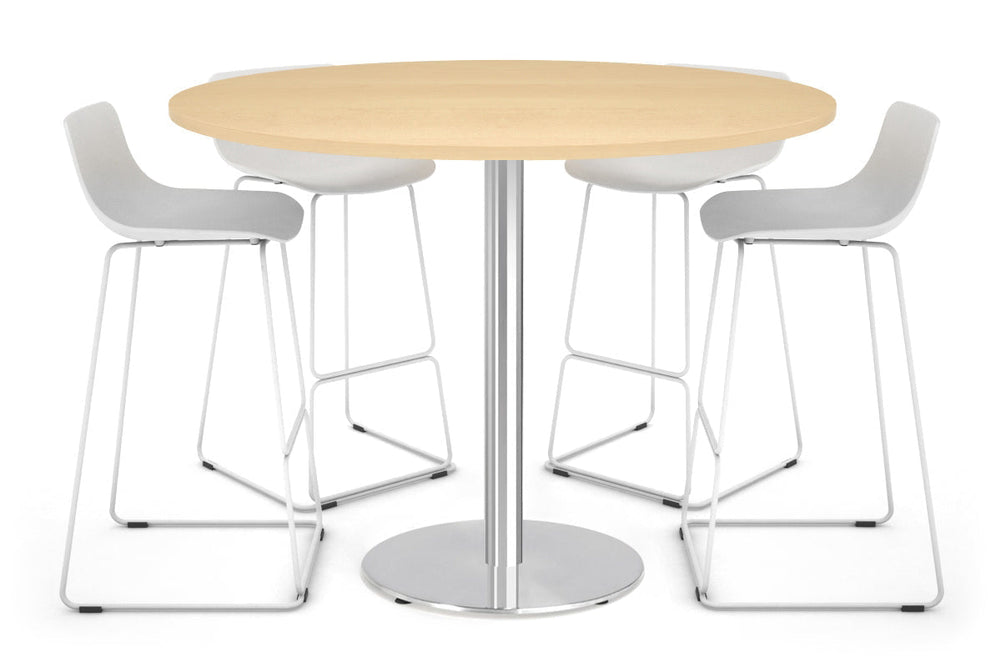 Sapphire Disc Base Tall Round Bar Counter Table [1000 mm]-540mm stainless steel base dark oak 