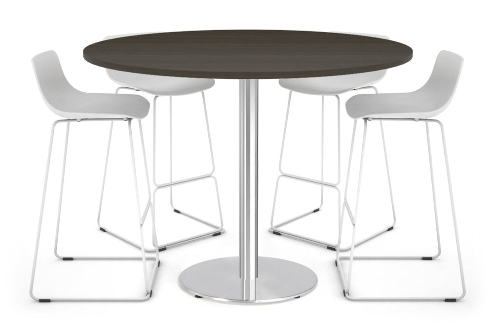 Sapphire Disc Base Tall Round Bar Counter Table [1000 mm]-540mm stainless steel base dark oak 