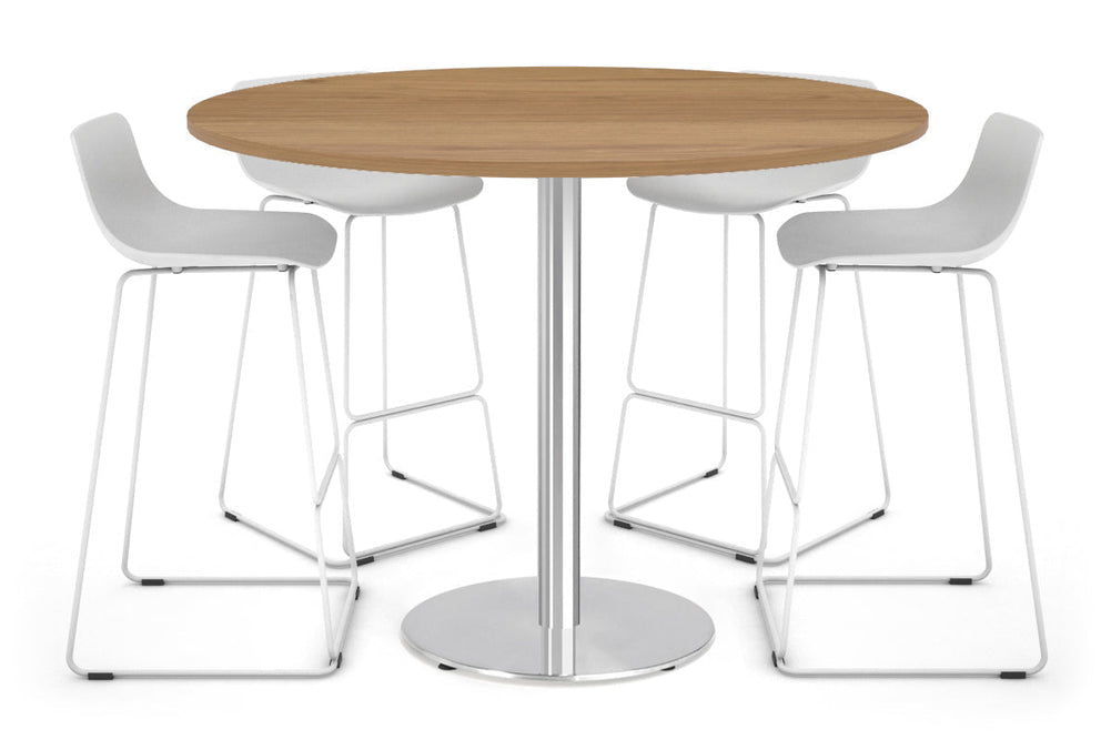 Sapphire Disc Base Tall Round Bar Counter Table [1000 mm]-540mm stainless steel base dark oak 