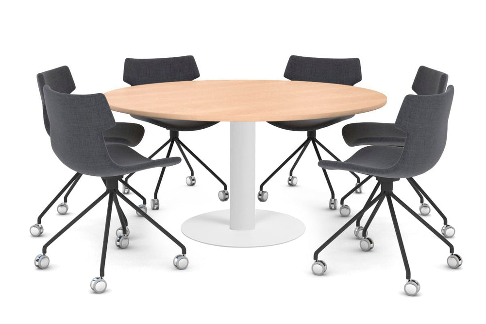 Sapphire Disc Base XL Round Conference Table [1350mm]-720mm white base maple 