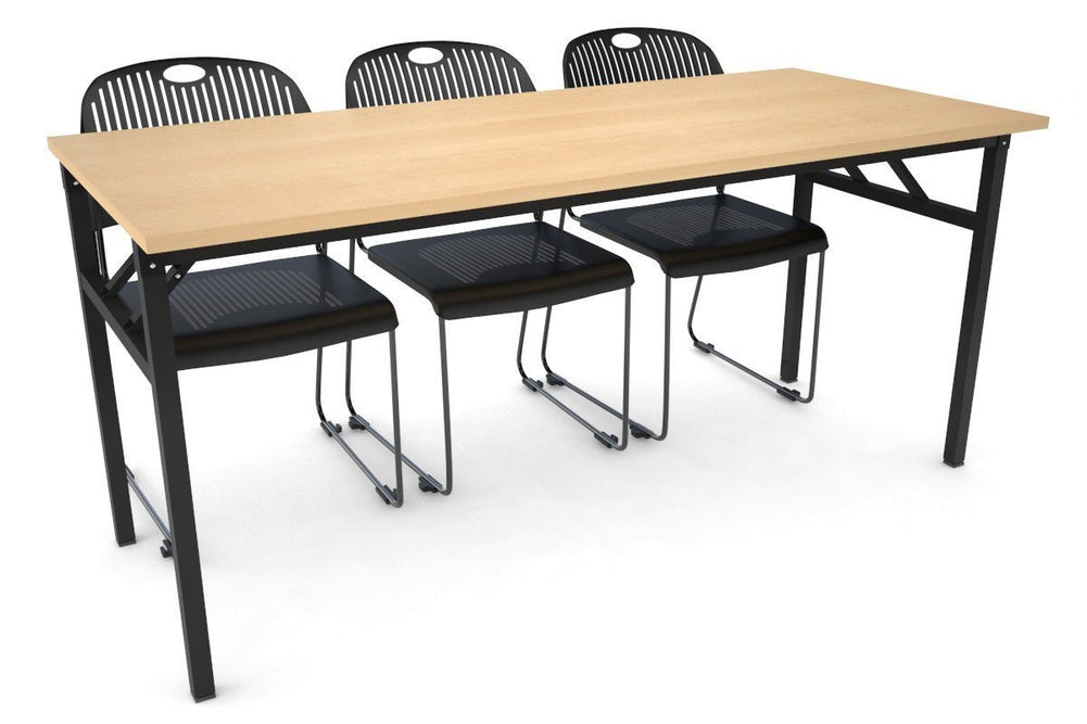 Sonic Steel Black Frame Folding Table [1600L x 700W]-maple  