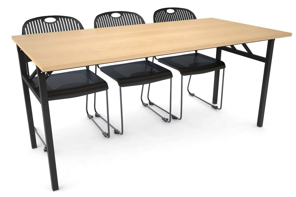 Sonic Steel Black Frame Folding Table [1600L x 800W]-maple  