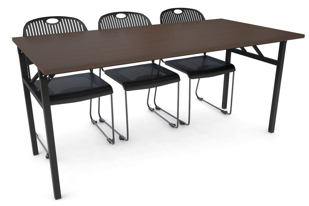 Sonic Steel Black Frame Folding Table [1600L x 800W]-dark oak  