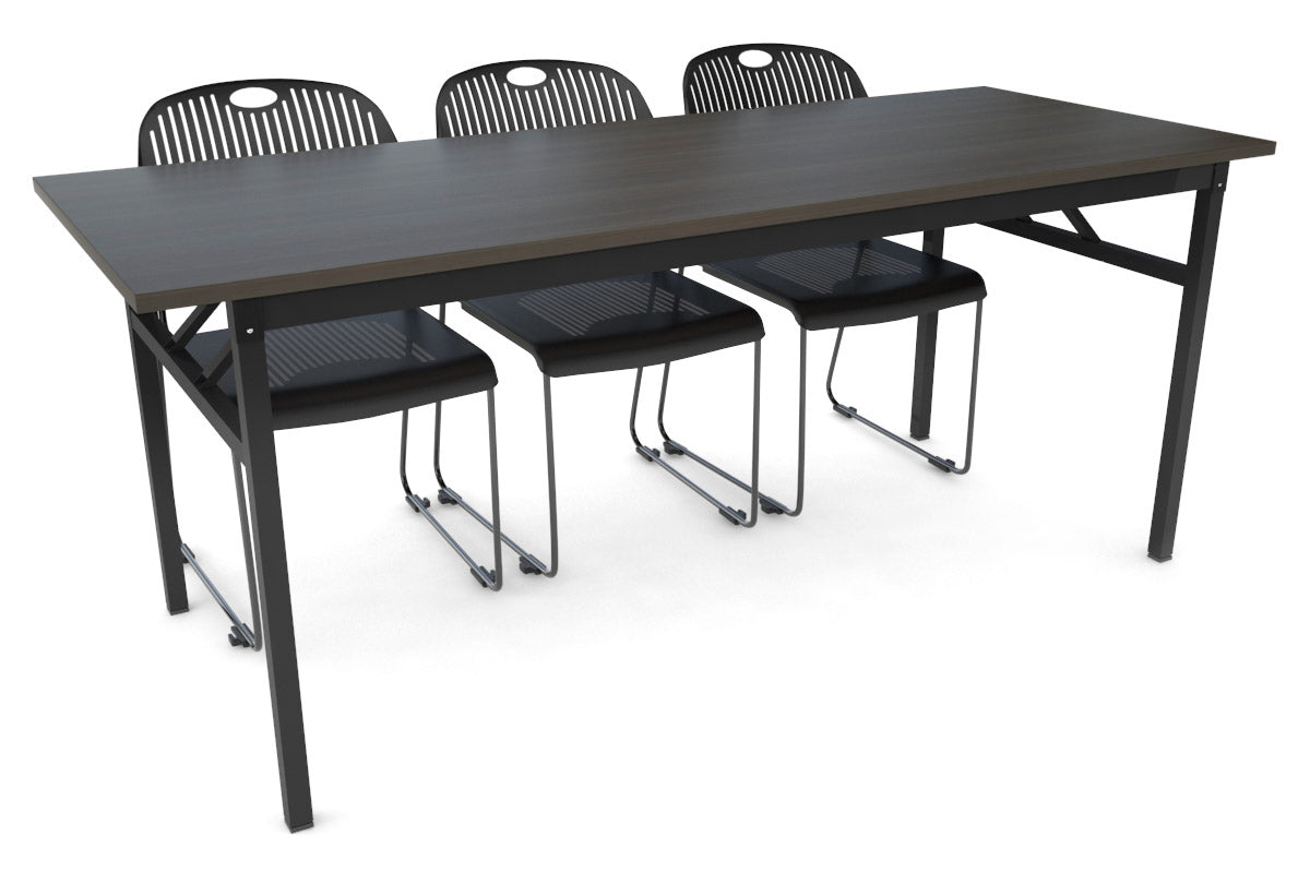 Sonic Steel Black Frame Folding Table [1800L x 700W]-dark oak  