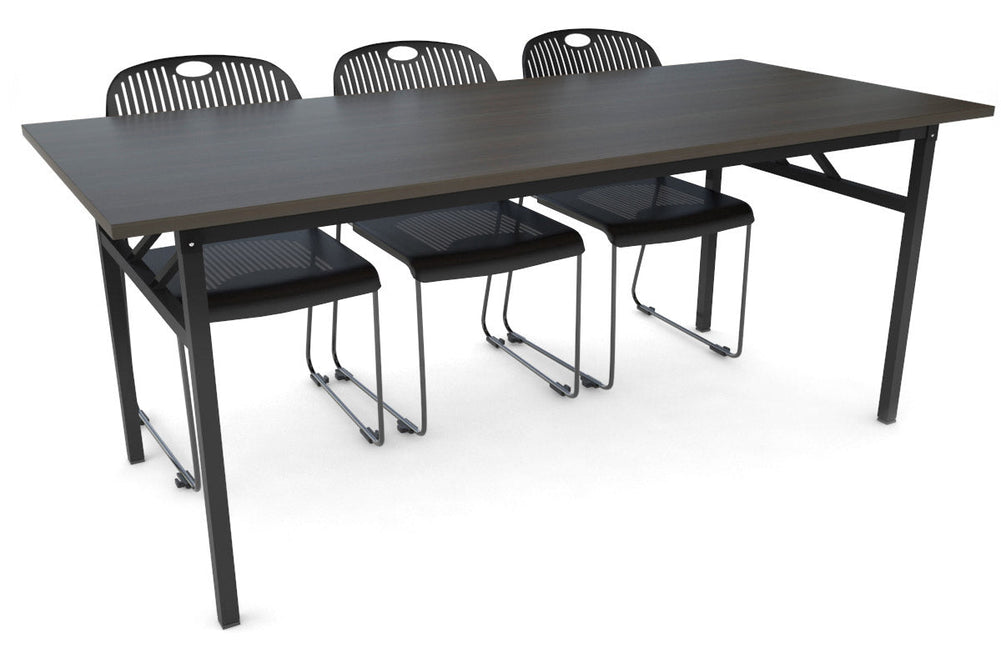 Sonic Steel Black Frame Folding Table [1800L x 800W]-dark oak  