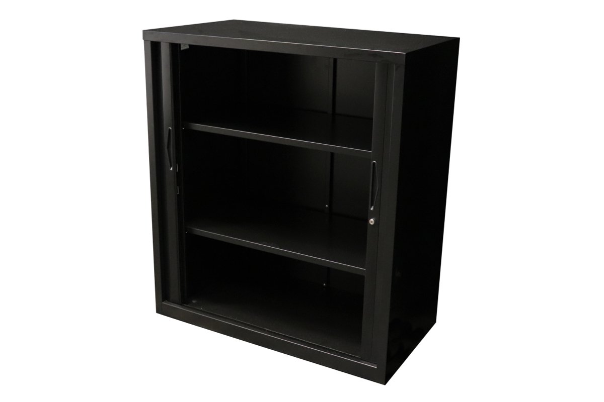 Sonic Tambour Siliding Door Storage Cabinet Metal - Black [900W x 473D] Sonic 