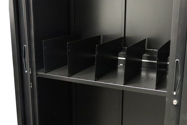 Sonic Tambour Siliding Door Storage Cabinet Metal - Black [900W x 473D] Sonic 1016H slot shelf divider none