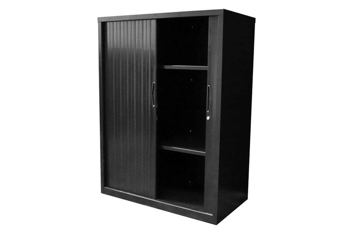 Sonic Tambour Siliding Door Storage Cabinet Metal - Black [900W x 473D] Sonic 