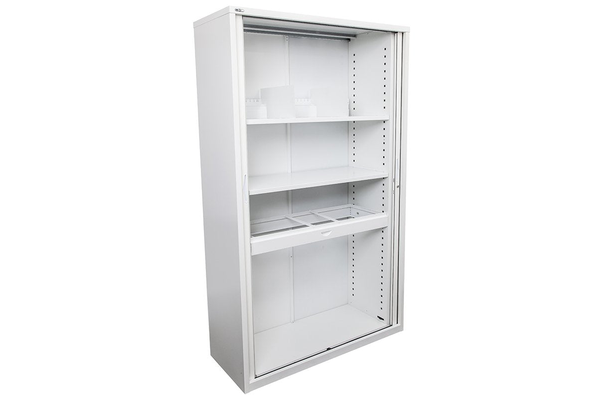 Sonic Tambour Siliding Door Storage Cabinet Metal - White [1200W x 473D] Sonic 1981H extra shelf none