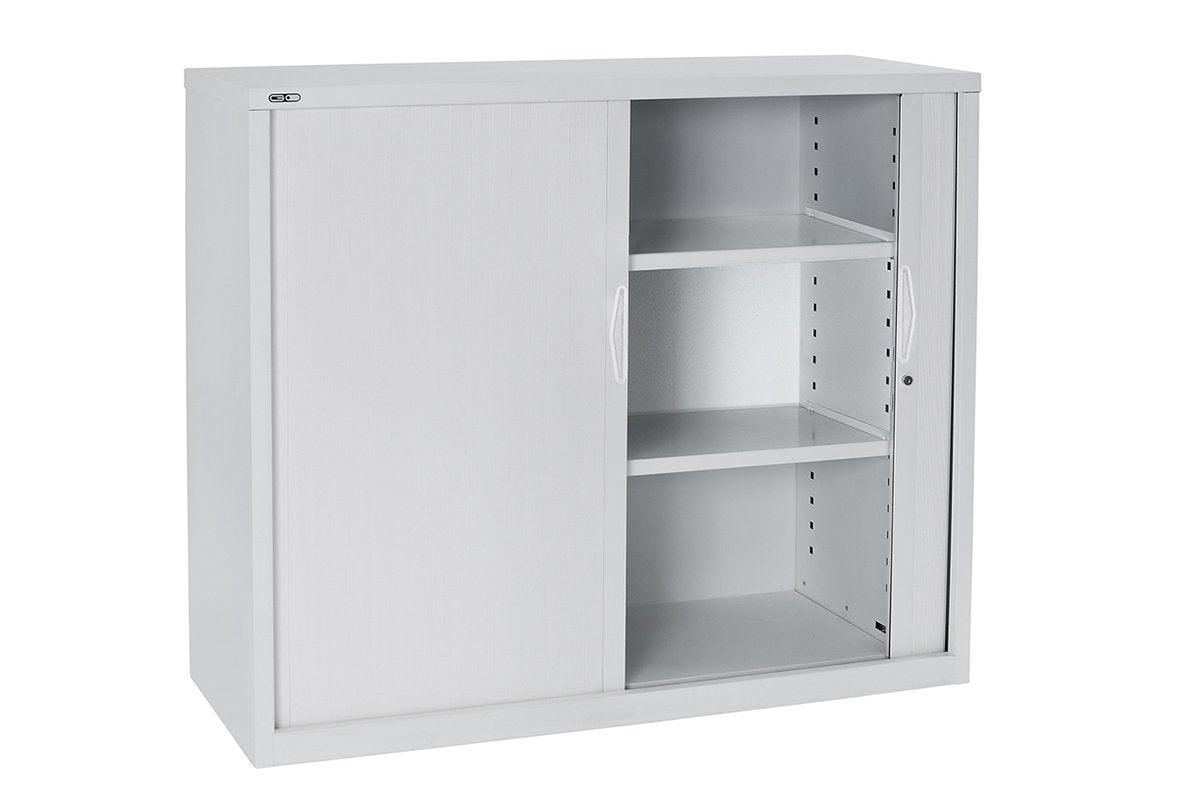 Sonic Tambour Siliding Door Storage Cabinet Metal - White [1200W x 473D] Sonic 1016H extra shelf none