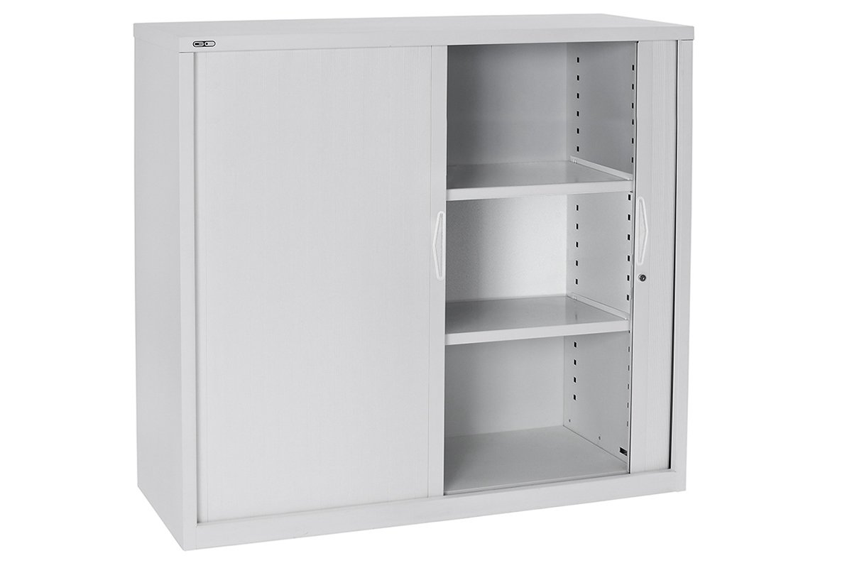 Sonic Tambour Siliding Door Storage Cabinet Metal - White [900W x 473D] Sonic 1200H extra shelf none