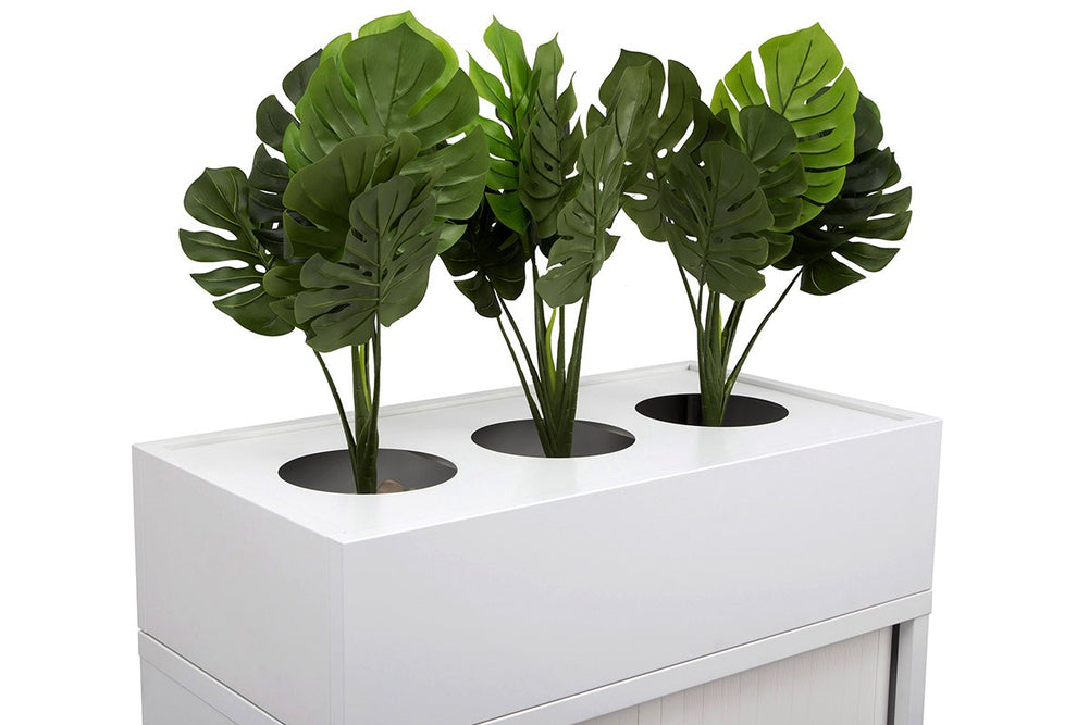 Sonic Tambour Sliding Door Storage Cabinet Metal White - 1981H x 900W-none white planter box 