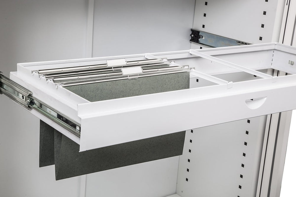 Sonic Tambour Sliding Door Storage Cabinet Metal White - 1981H x 900W-roll out file frame none 