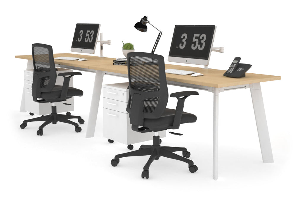 Switch - 2 Person Office Workstation Run [1200L x 700W]-White leg maple 