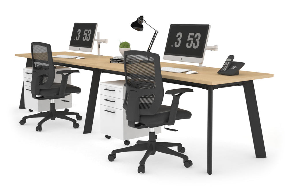 Switch - 2 Person Office Workstation Run [1200L x 700W]-Black leg maple 