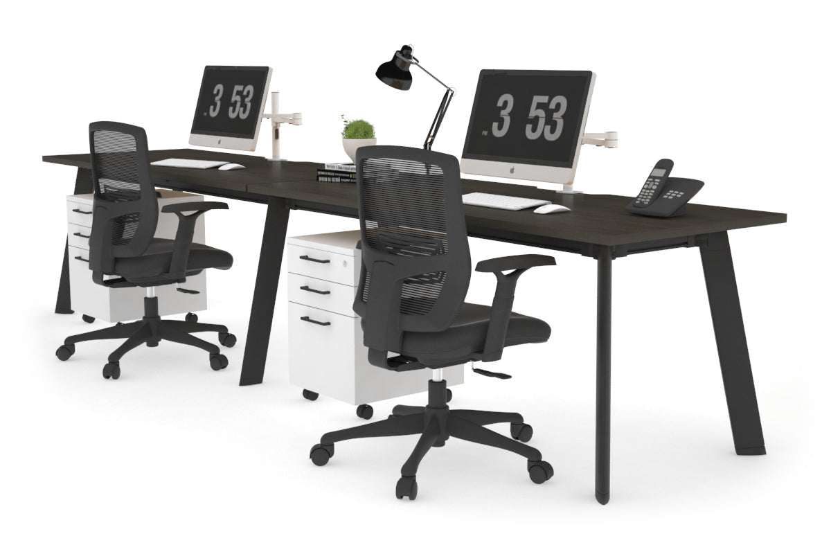 Switch - 2 Person Office Workstation Run [1200L x 800W with Cable Scallop] Jasonl Black leg dark oak 