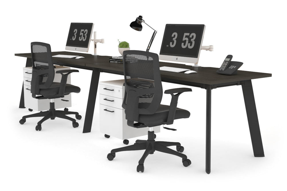 Switch - 2 Person Office Workstation Run [1200L x 800W with Cable Scallop]-Black leg dark oak 