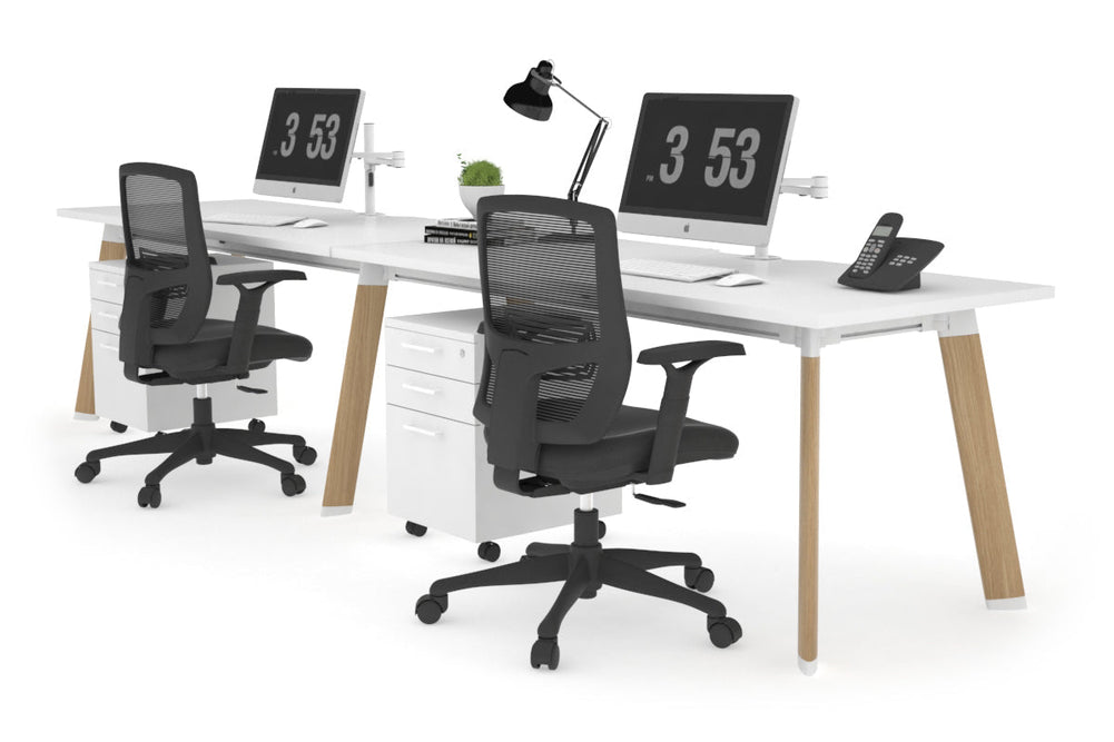 Switch - 2 Person Office Workstation Run [1200L x 800W with Cable Scallop]-Wood imprint leg white 