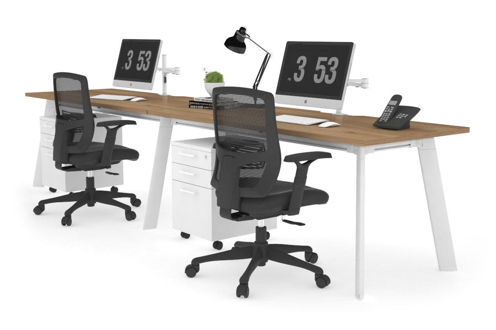 Switch - 2 Person Office Workstation Run [1400L x 800W with Cable Scallop]-White leg salvage oak 
