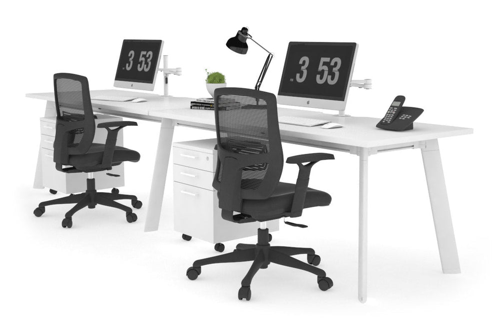 Switch - 2 Person Office Workstation Run [1400L x 800W with Cable Scallop]-White leg white 
