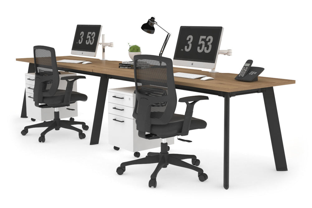 Switch - 2 Person Office Workstation Run [1600L x 800W with Cable Scallop]-Black leg salvage oak 