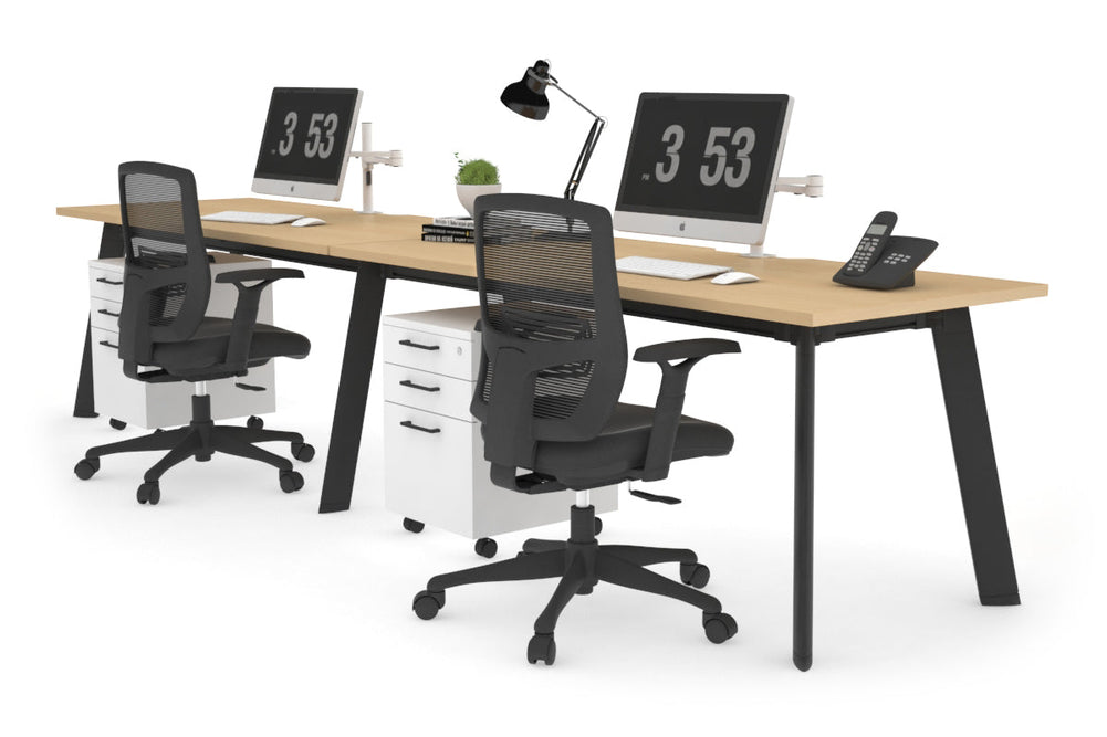 Switch - 2 Person Office Workstation Run [1600L x 800W with Cable Scallop]-Black leg maple 
