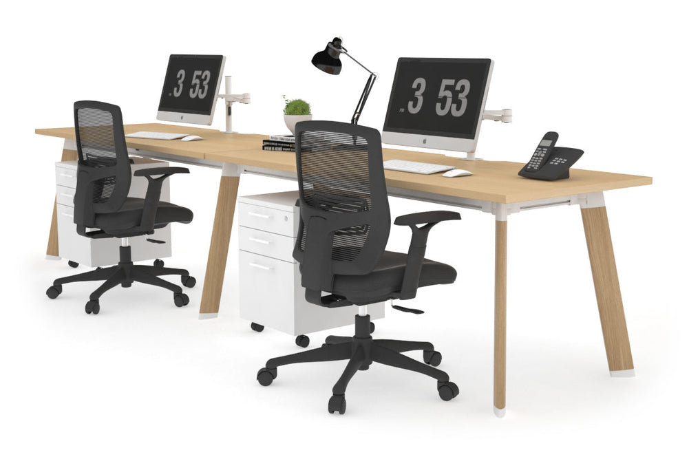 Switch - 2 Person Office Workstation Run [1600L x 800W with Cable Scallop]-Wood imprint leg maple 