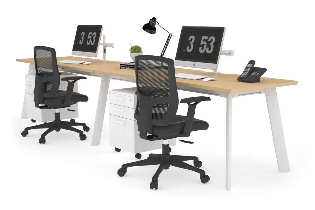 Switch - 2 Person Office Workstation Run [1600L x 800W with Cable Scallop]-White leg maple 