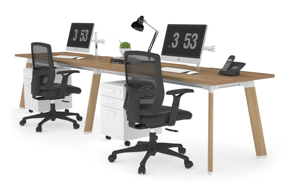 Switch - 2 Person Office Workstation Run [1800L x 800W with Cable Scallop]-Wood imprint leg salvage oak 