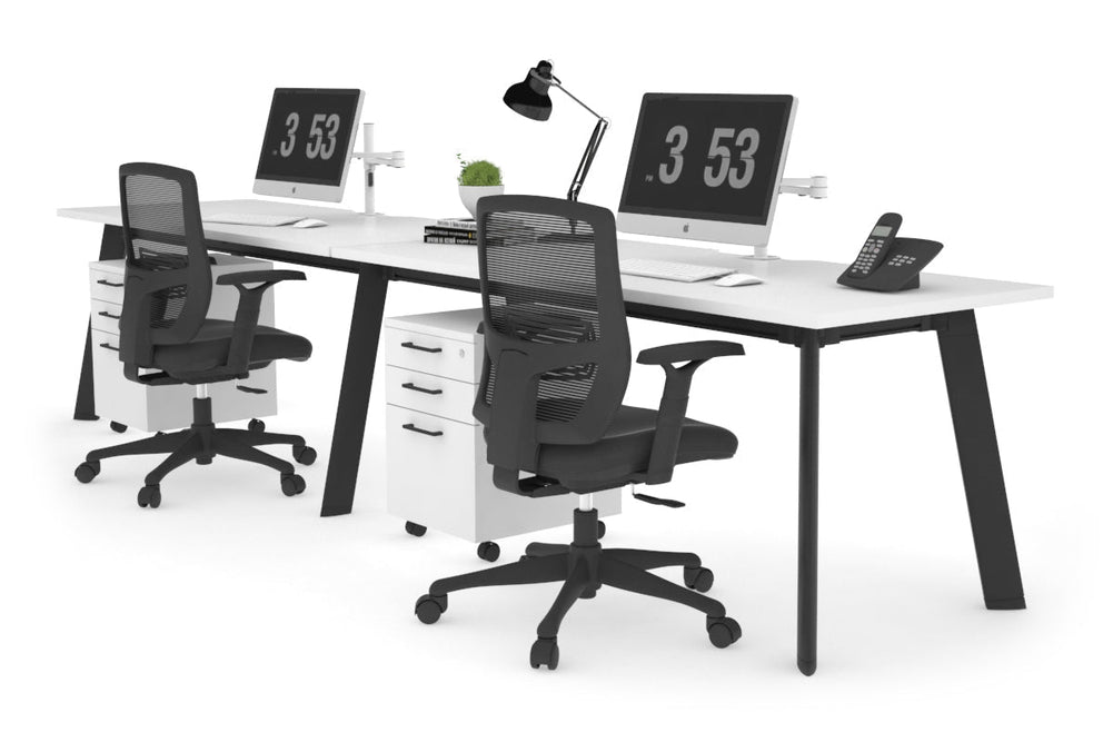 Switch - 2 Person Office Workstation Run [1800L x 800W with Cable Scallop]-Black leg white 