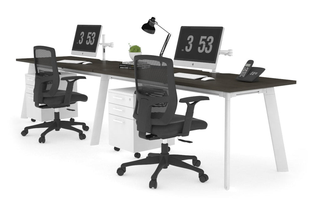 Switch - 2 Person Office Workstation Run [1800L x 800W with Cable Scallop]-White leg dark oak 
