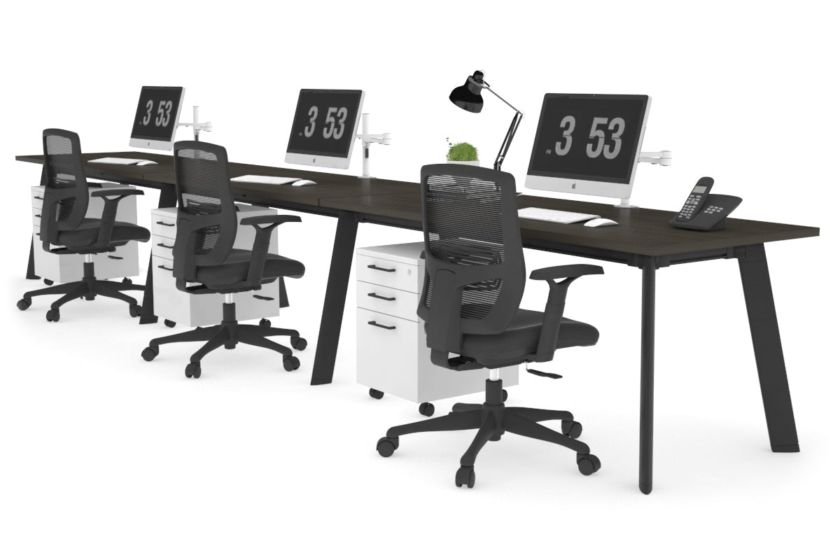 Switch - 3 Person Office Workstation Run [1200L x 700W] Jasonl black leg dark oak 