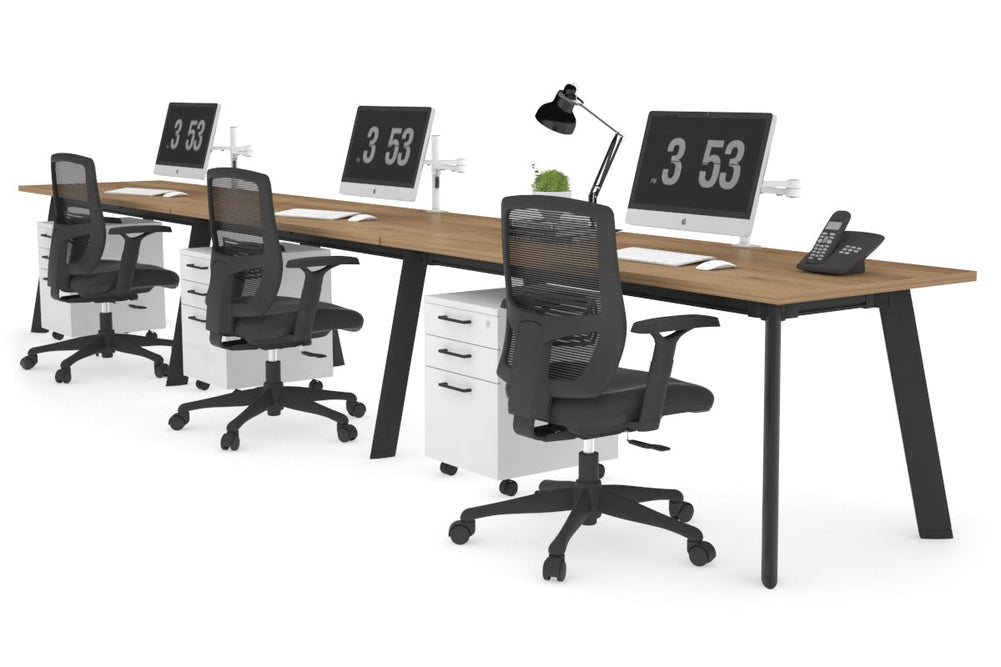 Switch - 3 Person Office Workstation Run [1200L x 700W]-black leg salvage oak 