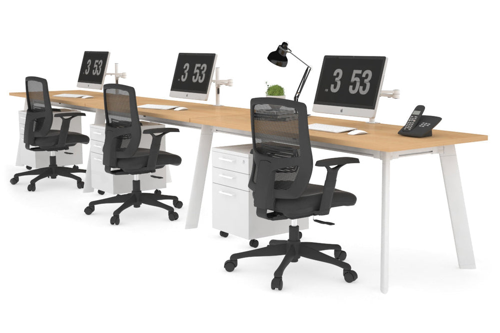 Switch - 3 Person Office Workstation Run [1200L x 700W]-white leg maple 