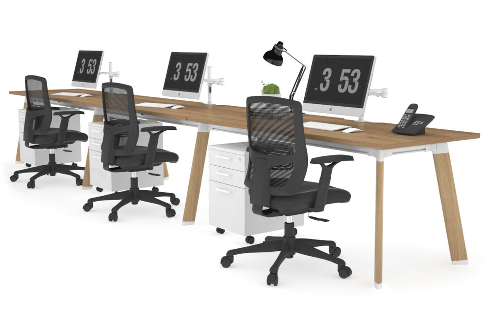 Switch - 3 Person Office Workstation Run [1200L x 800W with Cable Scallop]-wood imprint leg salvage oak 
