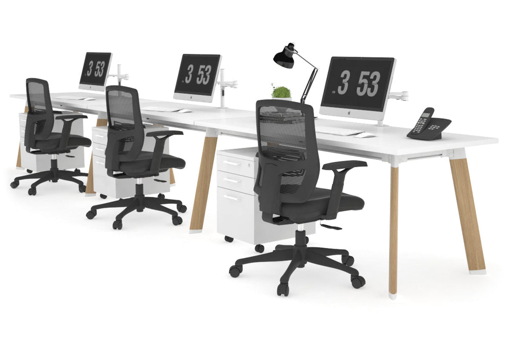 Switch - 3 Person Office Workstation Run [1400L x 700W]-wood imprint leg white 
