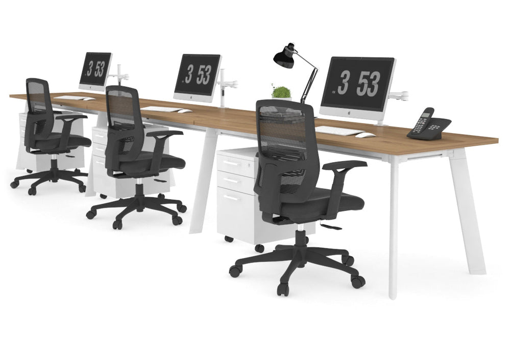Switch - 3 Person Office Workstation Run [1400L x 700W]-white leg salvage oak 