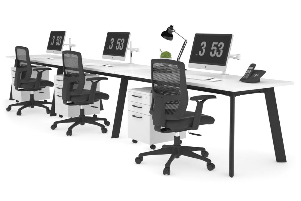 Switch - 3 Person Office Workstation Run [1400L x 700W]-black leg white 