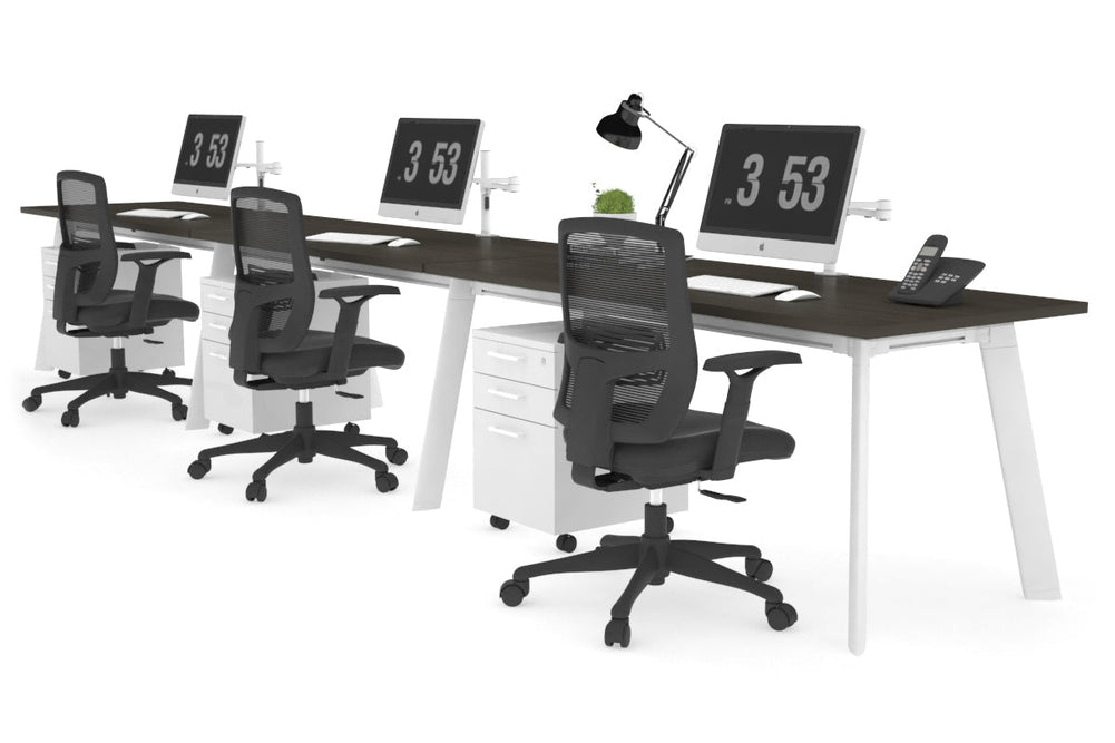 Switch - 3 Person Office Workstation Run [1400L x 700W]-white leg dark oak 