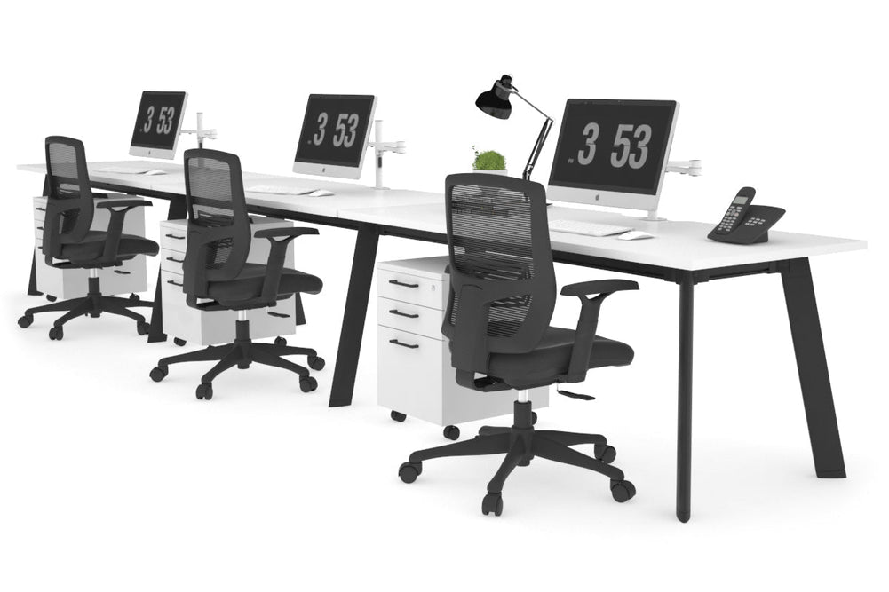 Switch - 3 Person Office Workstation Run [1400L x 800W with Cable Scallop]-black leg white 