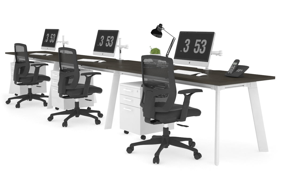 Switch - 3 Person Office Workstation Run [1400L x 800W with Cable Scallop] Jasonl white leg dark oak 