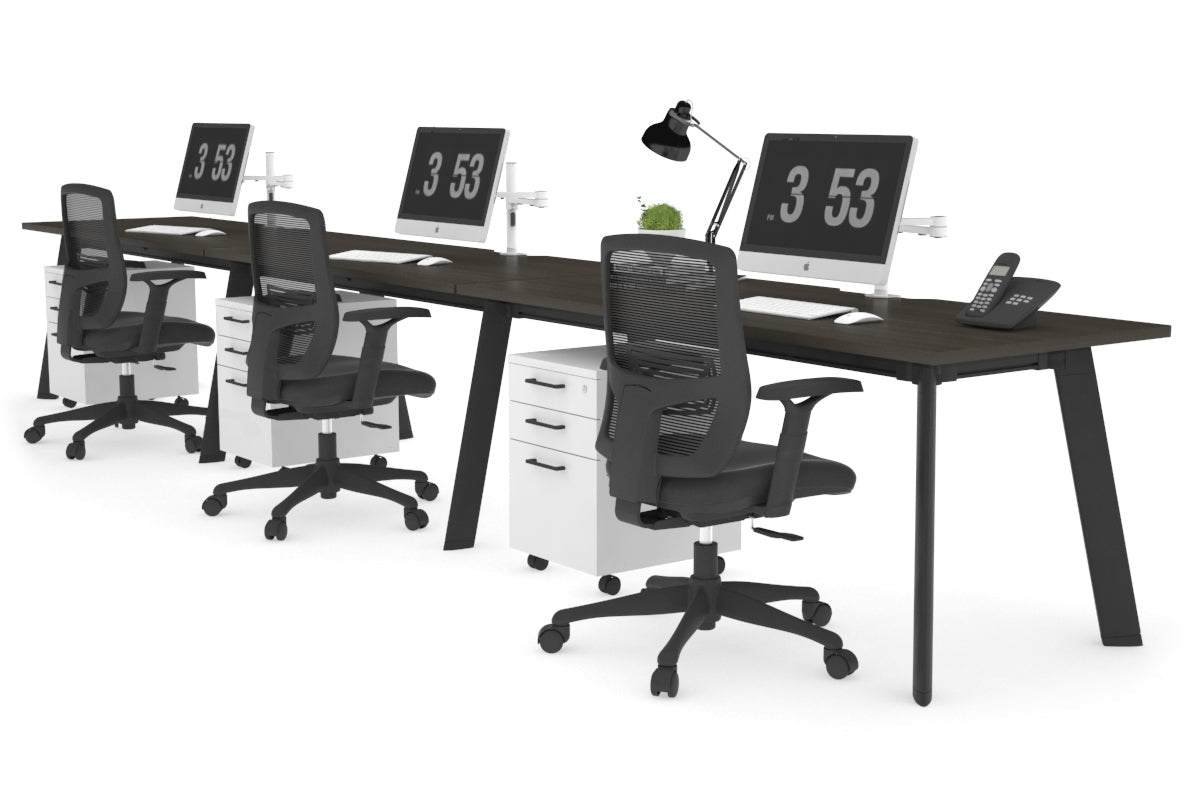 Switch - 3 Person Office Workstation Run [1400L x 800W with Cable Scallop] Jasonl black leg dark oak 