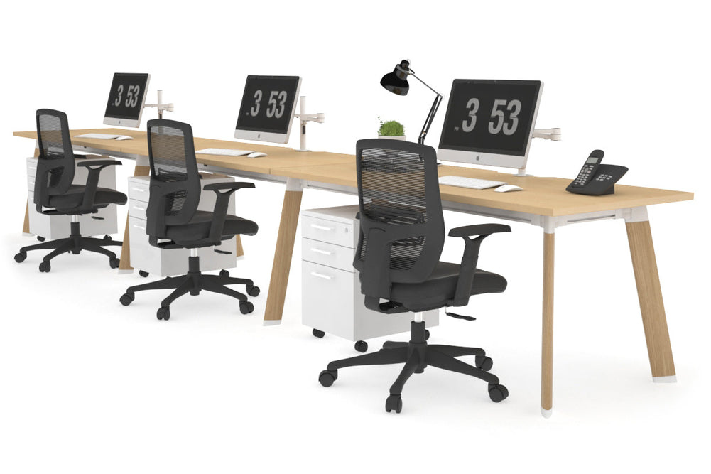 Switch - 3 Person Office Workstation Run [1600L x 800W with Cable Scallop]-wood imprint leg maple 