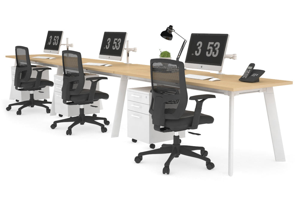 Switch - 3 Person Office Workstation Run [1600L x 800W with Cable Scallop]-white leg maple 